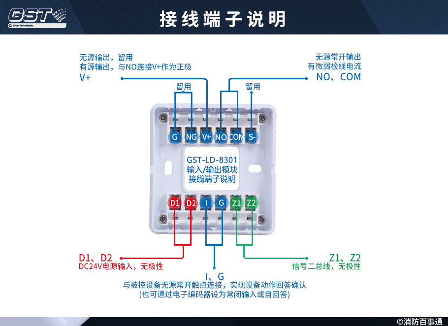 GST-LD-8301輸入/輸出模塊端子說明